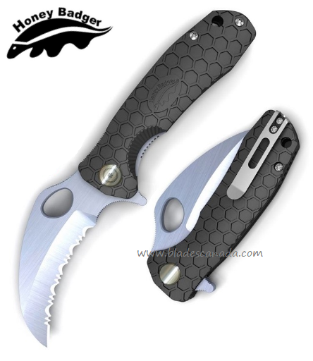 Honey Badger Mini Claw Flipper Folding Knife, Serrrated, FRN Black, HB1151